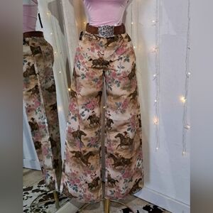 Fashion Nova Beige Floral and Horse Print Pants